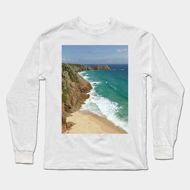 Logan Rock, Porthcurno, Cornwall Long Sleeve T-Shirt by Chris Petty